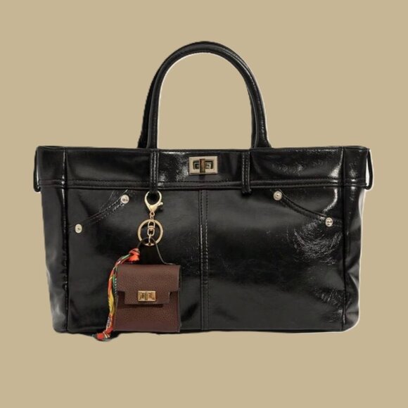 Mini Handbag Coin Purse Earphone Holder Bag Charm Brown and Twilly Scarf - Picture 4 of 7